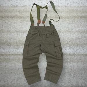 Vintage 60s German Military Overalls 36x28 Baggy Wide Leg Fit Green Wool